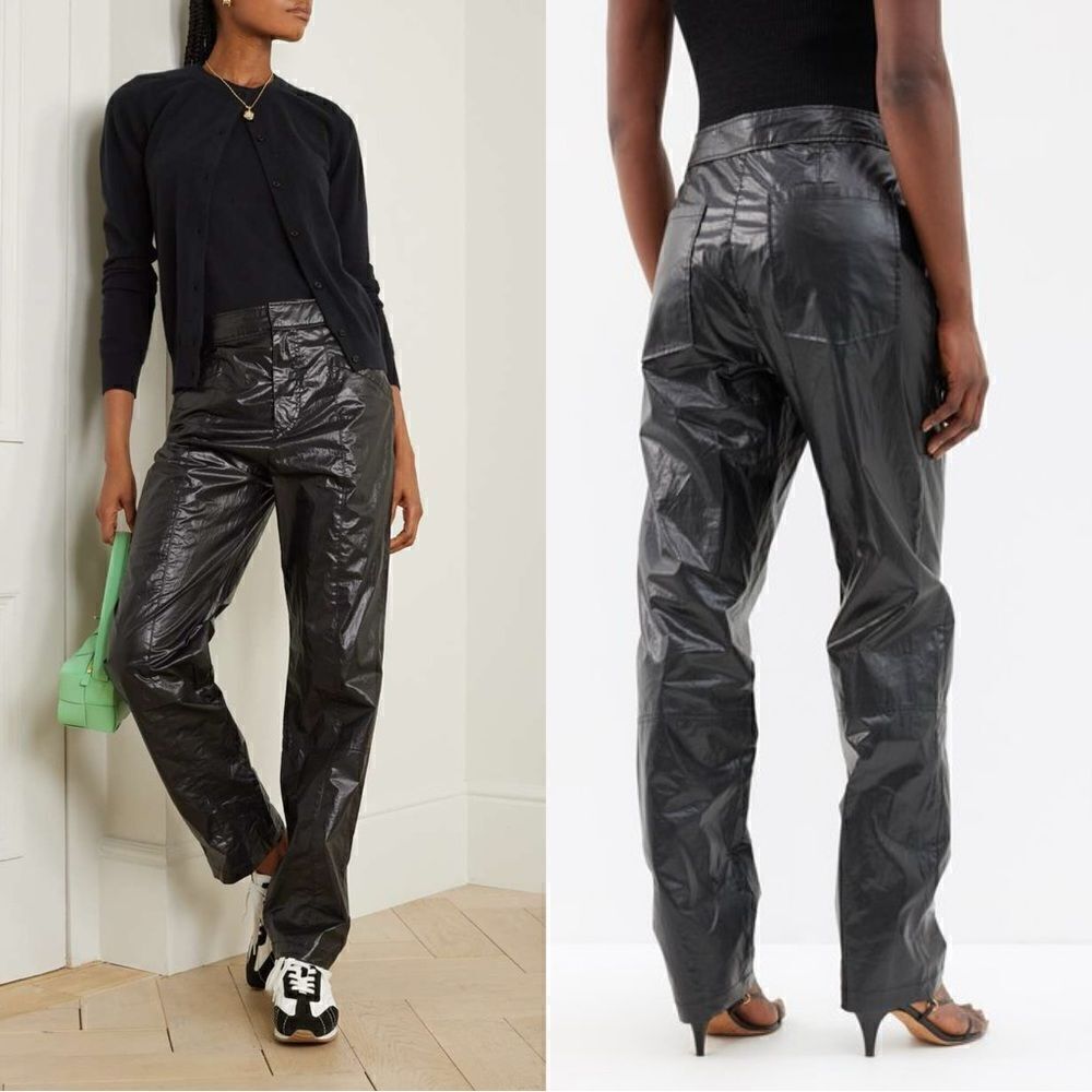 Isabel Marant Anea Coated Cotton Black Pants Trousers Straight Leg Size M